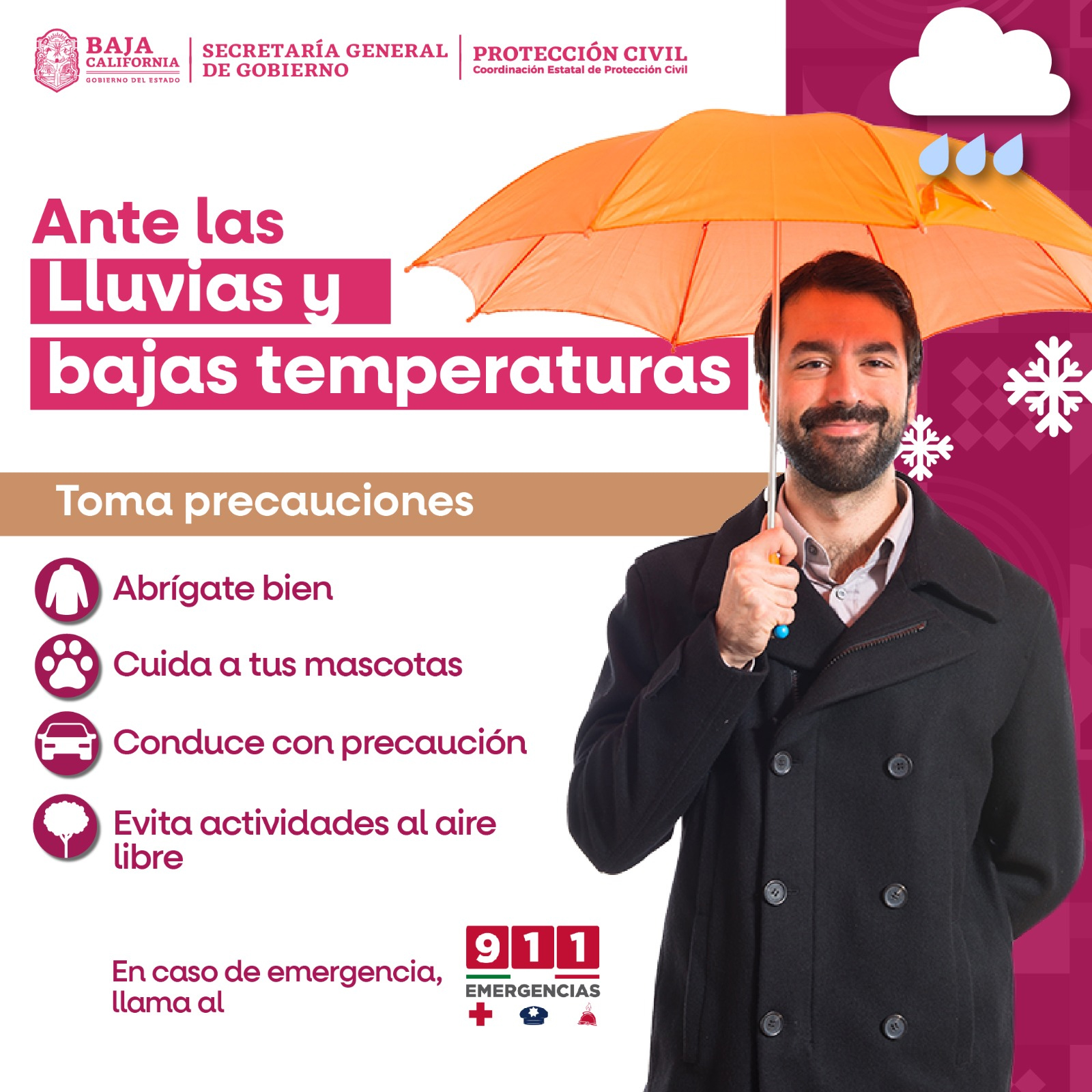 Informa Protección Civil Baja California sobre lluvias, vientos y descenso de temperatura los próximos días