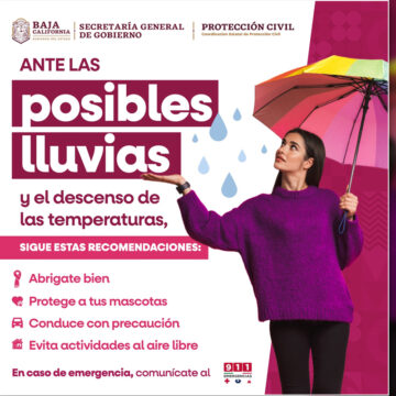 Informa Protección Civil Estatal presencia de lluvias, vientos y descenso de temperatura en Baja California