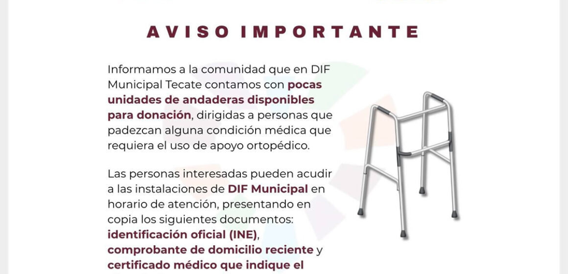 DIF Tecate informa sobre disponibilidad de apoyos ortopédicos para la comunidad