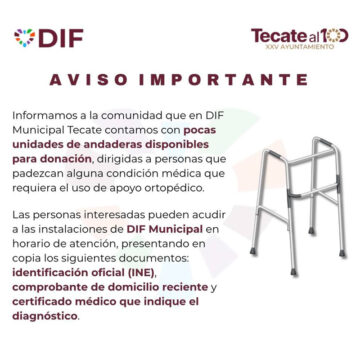 DIF Tecate informa sobre disponibilidad de apoyos ortopédicos para la comunidad