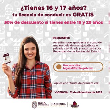 3 Menores podrán tramitar licencias de conducir gratis en BC, anuncian autoridades estatales