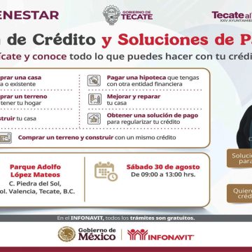 Infonavit realizará feria de crédito y soluciones de pago en Tecate