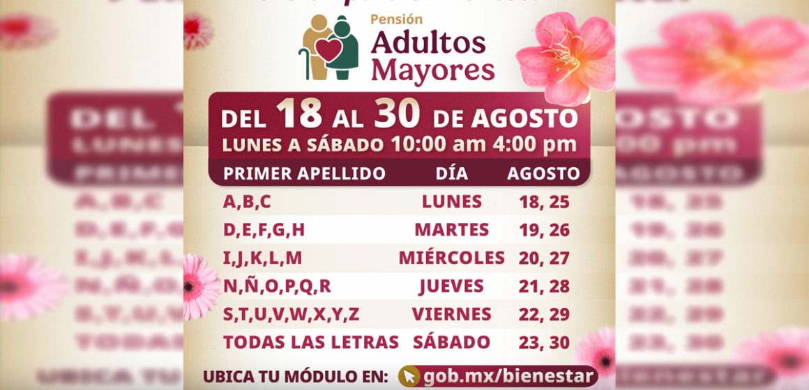 2 Abren registro del 18 al 30 de agosto para que adultos mayores soliciten Pensión del Bienestar