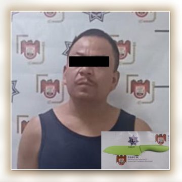 Rescata policía municipal a mujer y detienen a sujeto armado con cuchillo