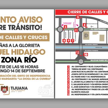 Cierres viales y operativo de seguridad por festejos del Grito de Independencia en Tijuana