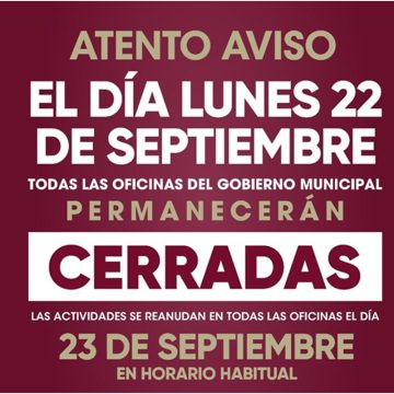 xcsd Suspenden labores municipales el 22 de septiembre por aniversario sindical