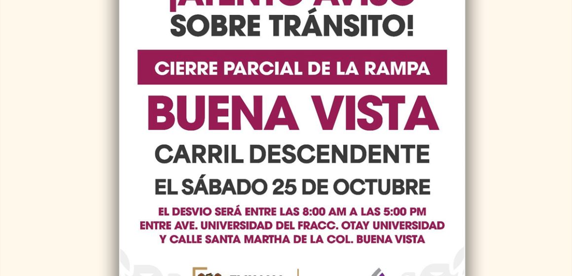 Cierre parcial en la Rampa Buena Vista por trabajos de mantenimiento en Tijuana
