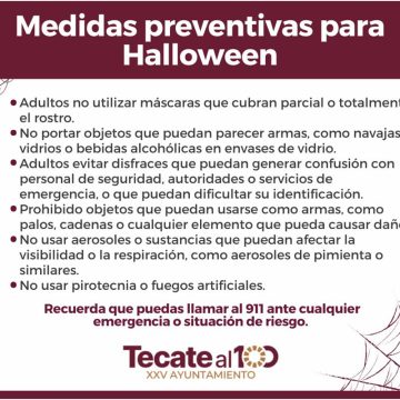 Implementa Gobierno de Tecate operativo especial de seguridad por Halloween y Día de Muertos