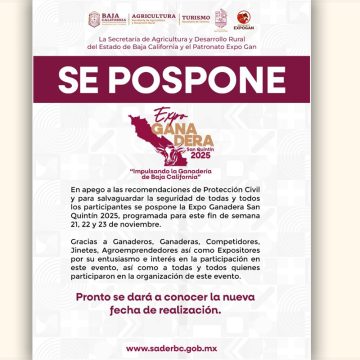 Pospone SADER BC actividades de la “Expo Ganadera” San Quintín 2025