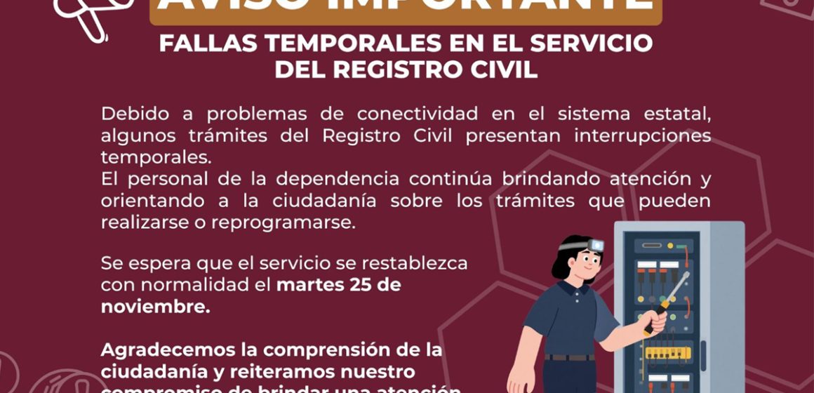 Gobierno de Tecate informa fallas temporales en el servicio del Registro Civil