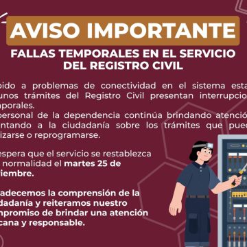 Gobierno de Tecate informa fallas temporales en el servicio del Registro Civil