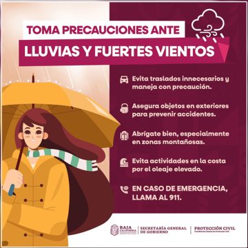Alerta de Protección Civil por lluvias fuertes en Baja California