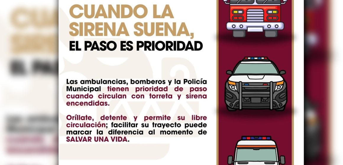 Emite SSPCM llamado a ceder el paso a unidades de emergencia