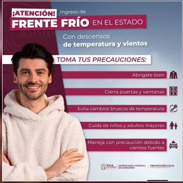 Protección Civil alerta por ingreso del frente frío 32 en Baja California