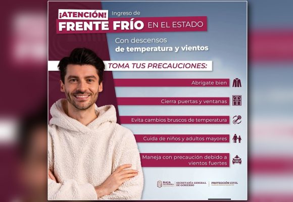 Protección Civil alerta por ingreso del frente frío 32 en Baja California
