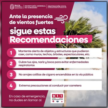 Protección Civil alerta por vientos fuertes este jueves