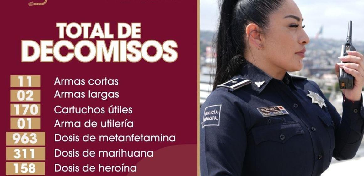 Mantiene Policía Municipal decomiso de drogas, armas y vehículos robados