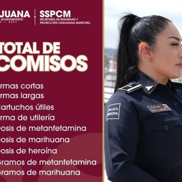 Mantiene Policía Municipal decomiso de drogas, armas y vehículos robados
