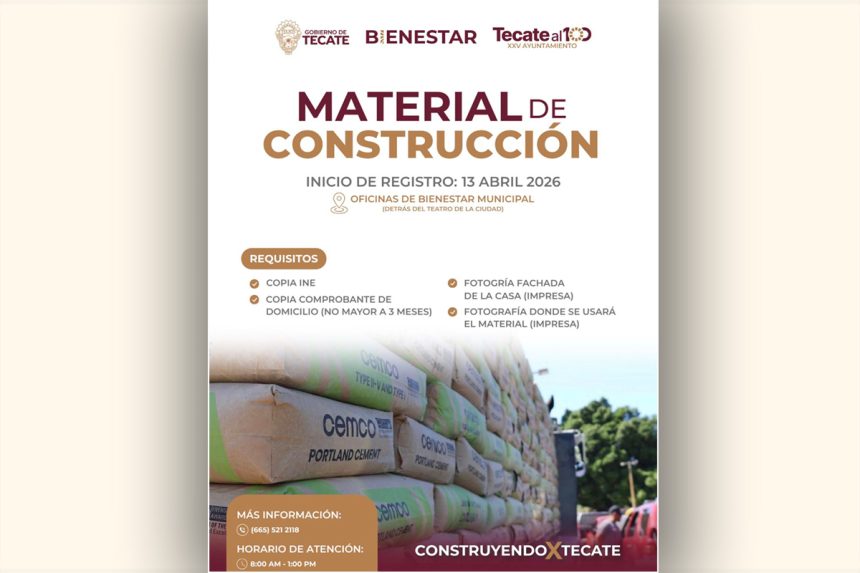 Abren convocatoria en Tecate para apoyo con material de construcción